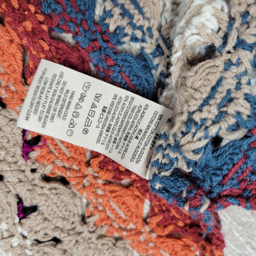 Free People XS Crochet Fringe Sweater Multicolor Boho Chevron Knit Oversized - Picture 15 of 16